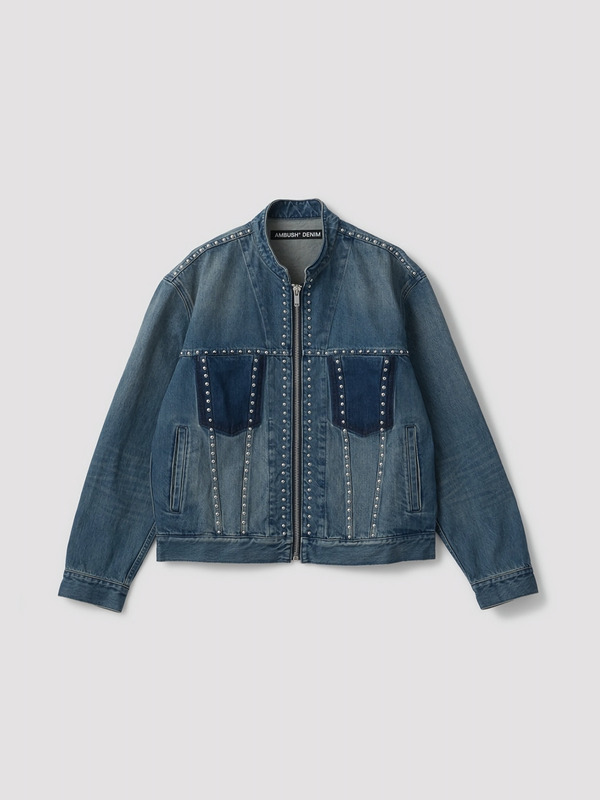 STUDS DENIM ZIP UP JACKET