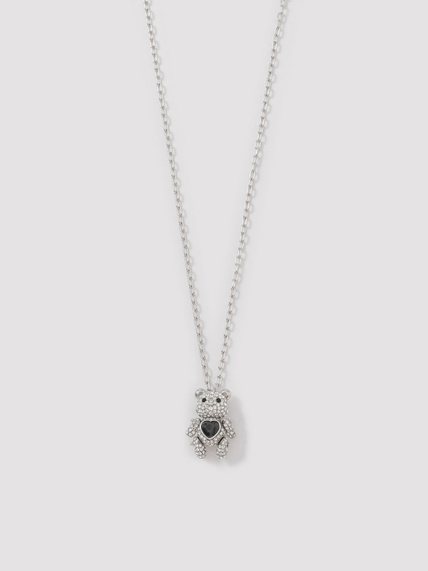PAVE TEDDY BEAR HEART CHARM NECKLACE