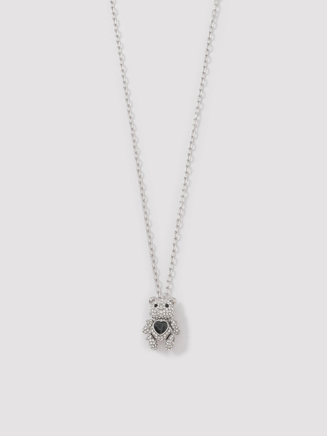 PAVE TEDDY BEAR HEART CHARM NECKLACE 詳細画像 Silver 1