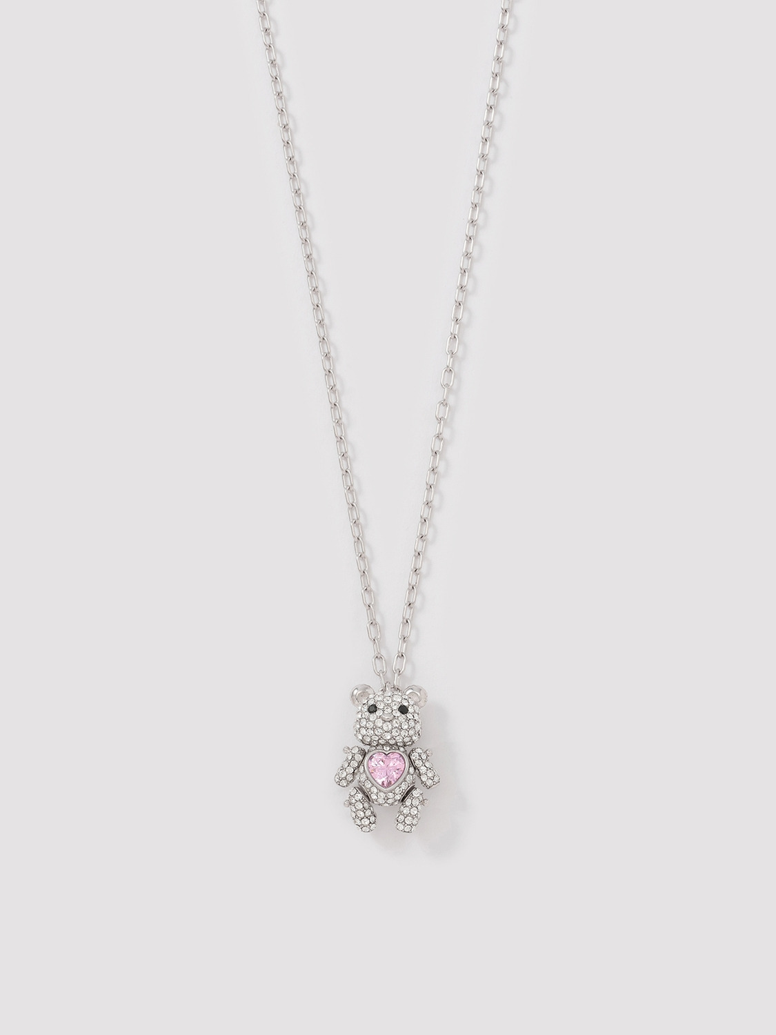 PAVE TEDDY BEAR HEART CHARM NECKLACE 詳細画像 Silver&times;Pink 1