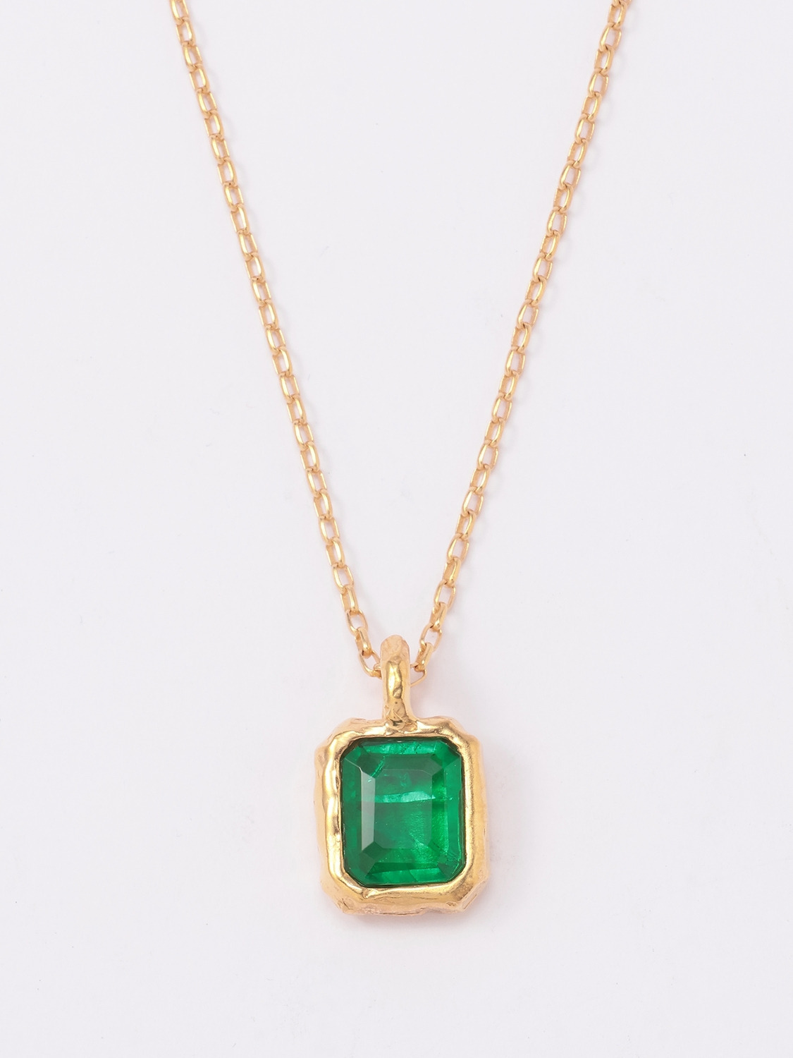 SQUARE CUT STONE CHARM NECKLACE 詳細画像 Green 1