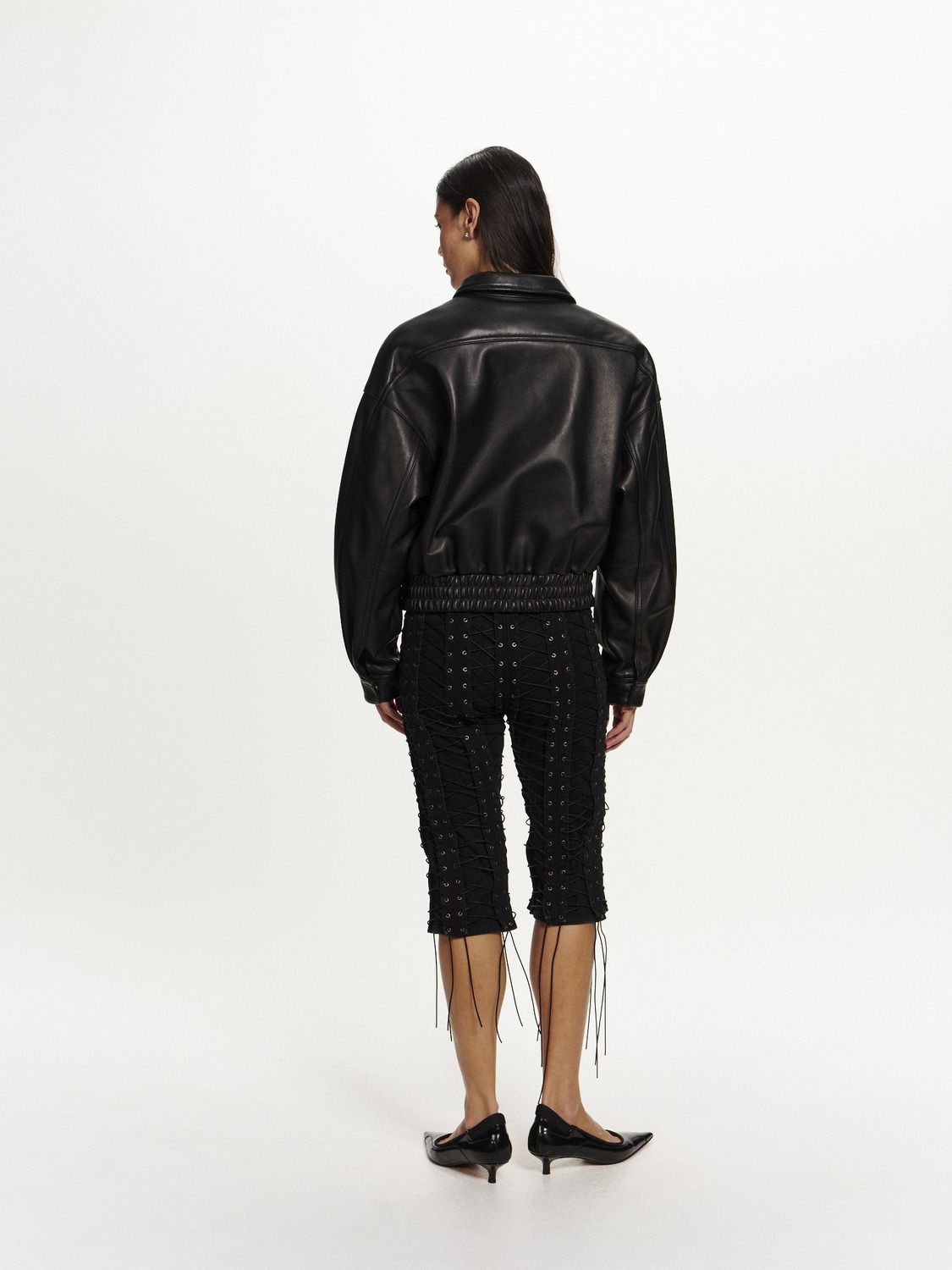 WOMENS LEATHER BOMBER JACKET 詳細画像 Black 8